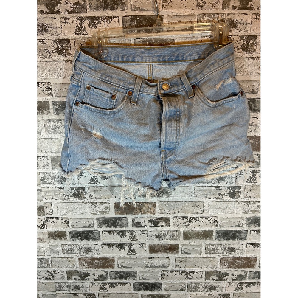 Levi's 501 Cut Off Shorts Womens 26 Light Wash Blue Distressed Raw Hem